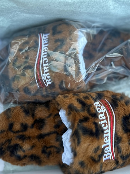 Balenciaga Other - Balenciaga Cheetah Fur Slippers with Embroidered Logo